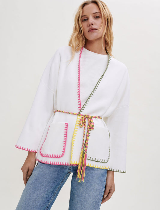 BELTED CARDIGAN WITH CROCHET DETAILING